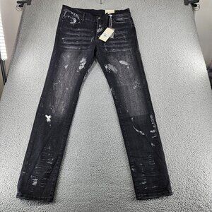 mnml Jeans Men 36 Black X143 Stretch Denim Distressed Slim Fit Pants Punk Skater